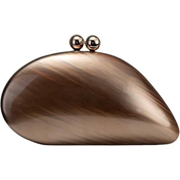 Handbags - Women's Gold Acrylic Evening Clutch Glitter Marble Seashell Chain Shoulder Bag